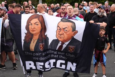 West Ham United fans protest against the owners of the club before the Premier League match against Crystal Palace. PA