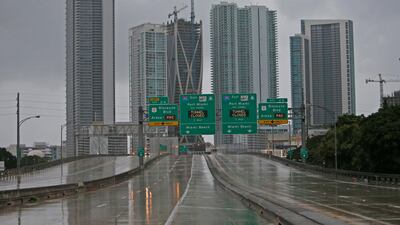 The Interstate in Miami is deserted as the outer bands of Hurricane Irma reached South Florida early on September 9, 2017. David Santiago / Miami Herald via AP
