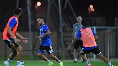 Forward Ali Saleh trains for UAE's 2022 World Cup qualifier against Lebanon. Photo: UAE FA