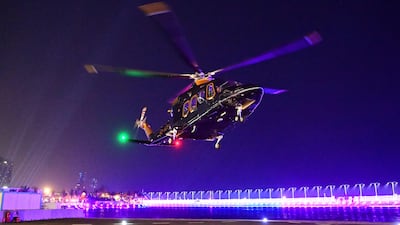 A helicopter carries Haas driver Mick Schumacher to hospital after he crashed during qualifying for the Saudi Arabia Grand Prix in Jeddah. AFP