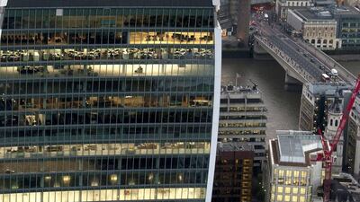 The skyscraper known as 20 Fenchurch Street (aka The Walkie Talkie Building) and London Bridge, can be seen from the top of the new Leadenhall Building. Will Oliver / EPA