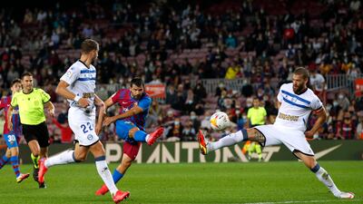 Barcelona's Sergio Aguero shoots at goal. Reuters
