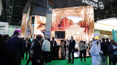Busy halls at the Arabian Travel Market, now in its 30th year. Pawan Singh / The National