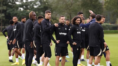 Chelsea players during training at Cobham on Tuesday September 13, 2022. PA