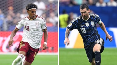 Spain's Lamine Yamal and Lionel Messi of Argentina will meet in the 2026 World Cup final. AFP