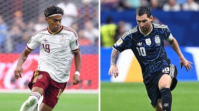 Spain's Lamine Yamal and Lionel Messi of Argentina will meet in the 2026 World Cup final. AFP