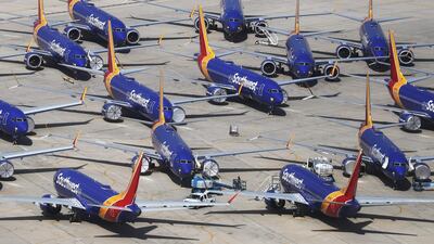 Southwest Airlines Boeing 737 Max aircraft parked at Southern California Logistics Airport. Boeing on Monday said it expects its grounded Max jets to resume flying in January. AFP