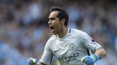 Manchester City’s Claudio Bravo celebrates after Ilkay Gundogan scores their fourth goal. Carl Recine Action Images / Reuters
