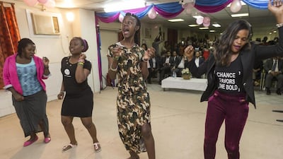 Ladies of the Chicago labour camp in Dubai celebrate International Women’s Day. Antonie Robertson / The National