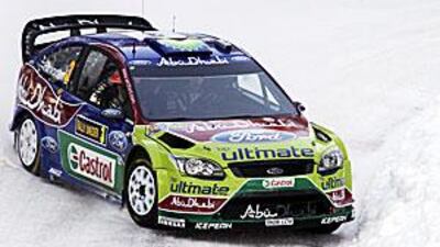 Mikko Hirvonen of Finland drives his Ford Focus during the Rally Sweden, near Hagfors, in Sweden yesterday.