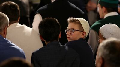 Bosnian Muslims pray during the first day of Eid Al Fitr at the Begova Mosque in Sarajevo. Reuters