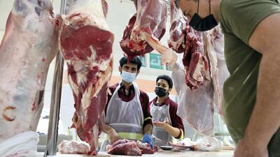 A butcher's stall at Deira Waterfront Market, Dubai