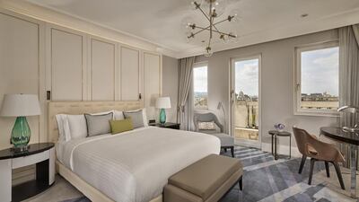 The 400-square-foot club rooms feature a king-size bed, lounger, worktable, and dressing and ironing nooks. Courtesy The Ritz-Carlton, Budapest