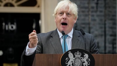 Boris Johnson speaks outside Downing Street in London, on September 6, 2022. AP