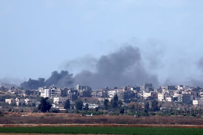 Smoke rises as a result of an Israeli air strike in Jabalia, Gaza Strip. EPA