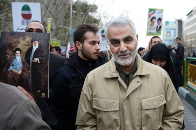 Qassem Soleimani attends an annual rally commemorating the anniversary of the 1979 Islamic revolution, in Tehran. AP