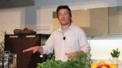 Jaime Oliver at a cooking demonstration launching his partnership with Leisurecorp, developers of Jumeirah Golf Estates. Oliver will design residents' kitchens in the complex and is to open two Italian restaurants.