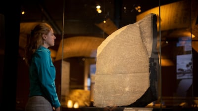 The Rosetta Stone at British Museum in London. EPA
