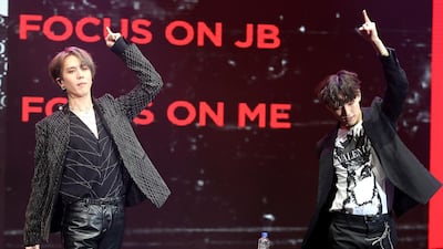 JB, right, and Yugyeom of the Got7 sub-unit duo Jus2. Unioncom / Visual China Group via Getty Images