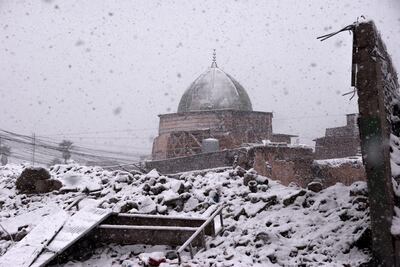 Al Nuri mosque seen during a snow storm on February 10. AFP