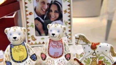 Japan's Takashimaya department store displays figurines commemorating the upcoming royal birth in Tokyo. Yoshikazu Tsuno / AFP