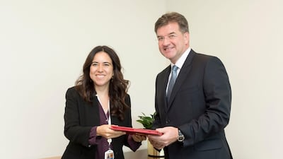 Lana Zaki Nusseibeh, The UAE ambassador to the United Nations with Miroslav Lajcak,incoming President of the72nd session of the UN General Assemblyon September 14, 2017