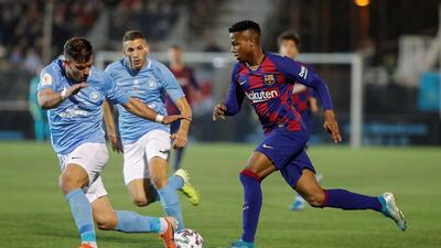 Barcelona winger Ansu Fati controls the ball. EPA