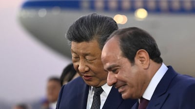 Egyptian President Abdel Fattah El Sisi receives China's President Xi Jinping at Cairo International Airport on September 1, 2026. AFP