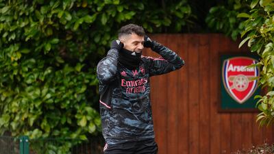 Arsenal's Granit Xhaka during a training session in London. PA