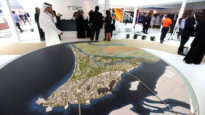 The model of the Saadiyat Island master plan on display at the TDIC Stall at Cityscape. Pawan Singh / The National