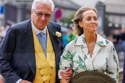 Prince Laurent of Belgium and Princess Claire attend the wedding of Princess Maria-Laura of Belgium. Photo: Getty Images