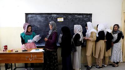 Afghan women arrive at a voter registration centre for the upcoming parliamentary and district council elections in Kabul. Mohammad Ismail / Reuters