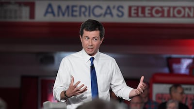 Democratic presidential candidate South Bend, Ind., Mayor Pete Buttigieg speaks during a FOX News Channel town hall. AP