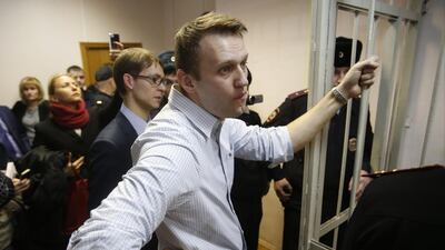 Russian opposition activist and anti-corruption crusader Alexei Navalny during a court appearance in Moscow. Pavel Golovkin / AP Photo