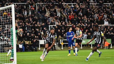 Newcastle defender Jamaal Lascelles celebrates scoring the team's second goal. AFP