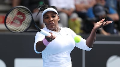 Serena Williams plays a forehand during her first round match against Camila Giorgi on Day Two of the 2020 Auckland Classic. Getty Images