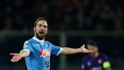 Napoli's Gonzalo Higuain shown during his team's Serie A match against Fiorentina last weekend. Alberto Pizzoli / AFP / February 29, 2016
