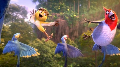 Nico, voiced by Jamie Foxx, left, and Pedro, right, voiced by will.i.am, in a scene from the animated film Rio 2. AP Photo / 20th Century Fox-Blue Sky Studios