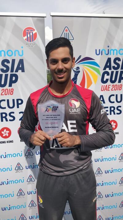 UAE batsman Chirag Suri scored his first hundred for the senior side against Singapore on Wednesday. Emirates Cricket Board