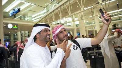 A Guadalajara player poses for a selfie in Abu Dhabi after arriving for the Fifa Club World Cup. Courtesy Fifa Club World Cup UAE 2018