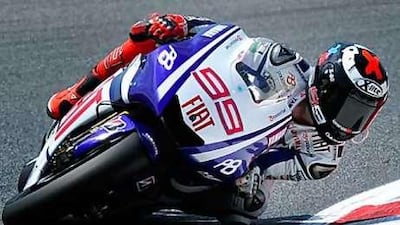 Jorge Lorenzo celebrates after winning the MotoGP race at the Catalan Grand Prix yesterday.
