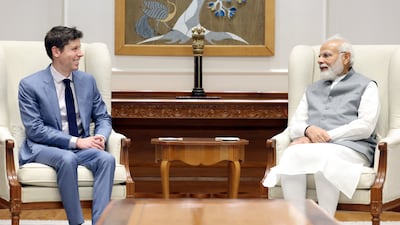 Sam Altman, chief executive officer of ChatGPT creator OpenAI, during his meeting with Indian Prime Minister Narendra Modi in New Delhi. Photo: Sam Altman / Twitter