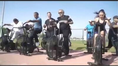 Screengrab of Sheikh Nahyan bin Mubarak, Minister of State for Tolerance, from Sheikha Alyazia bint Nahyan bin Mubarak's Instagram account, showing the Minister exercising as part of the Dubai Fitness Challenge.
