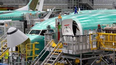 A Boeing 737 Max assembly line in Renton, Washington. The top problem for Boeing and Airbus is delivering jets on time. AP