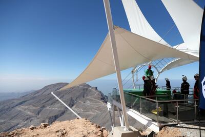 The Jebel Jais zipline in RAK is the longest in the world at 2.83km. Courtesy: Chris Whiteoak / The National
