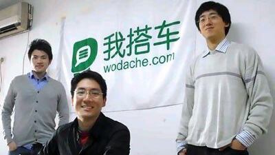 The three co-founders of Wodache.com, an online car-pooling service that was recently started in Beijing. They are, from left to right, Jeff Hsu, James Hu and Eric Wang. Photo by Daniel Bardsley