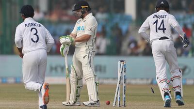 New Zealand opener Tom Latham after being bowled by India's Ravichandaran Ashwin. AP