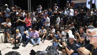 Media wait for Real Madrid's Portuguese forward Cristiano Ronaldo to hold a press conference after appearing before a court in Pozuelo de Alarcon. Gerard Julien / AFP