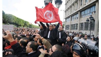 The performance of local markets has been hampered by uncertainty linked to uprisings in countries such as Tunisia, above, and by Europe's worsening debt crisis. Fethi Belaid / AFP