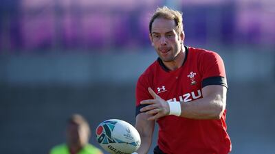 Wales' captain lock Alun Wyn Jones attends a training session in the Japanese southern city of Beppu on October 16, 2019, ahead of their Japan 2019 Rugby World Cup quarter-final match against France. / AFP / CHARLY TRIBALLEAU